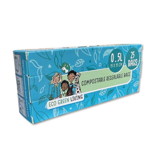 Eco Green Living_Compostable Resealable Bags Small 0.5 Litre -25 bags-pack of 2