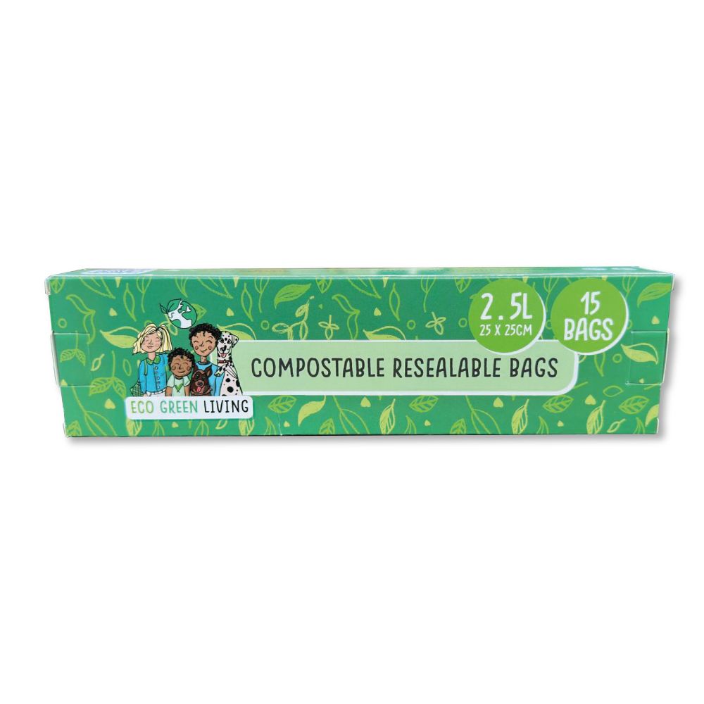 Eco Green Living_Compostable Resealable Bags Large 2.5 Litre -15 bags