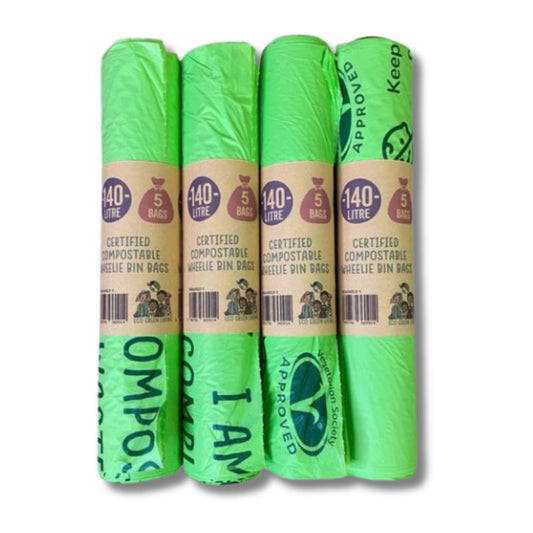 Eco Green Living_140L Compostable Waste Bags | 1 Roll of 5 Bags | Eco Green Living-pack of 2