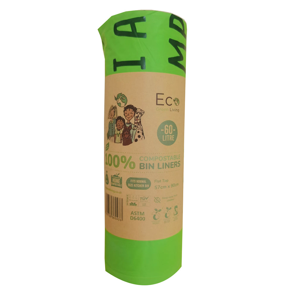 Eco Green Living_Certified Compostable 60L Large Bin Bags-pack of 2