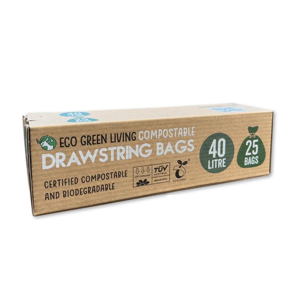 Eco Green Living_Compostable Drawstring Bin Bags | 40 Litre -25 bags