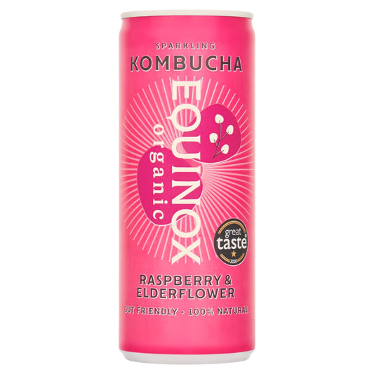 Equinox Kombucha_Organic Kombucha Soft Drink w/Raspberry & Elderflower 250ml can-pack of 12
