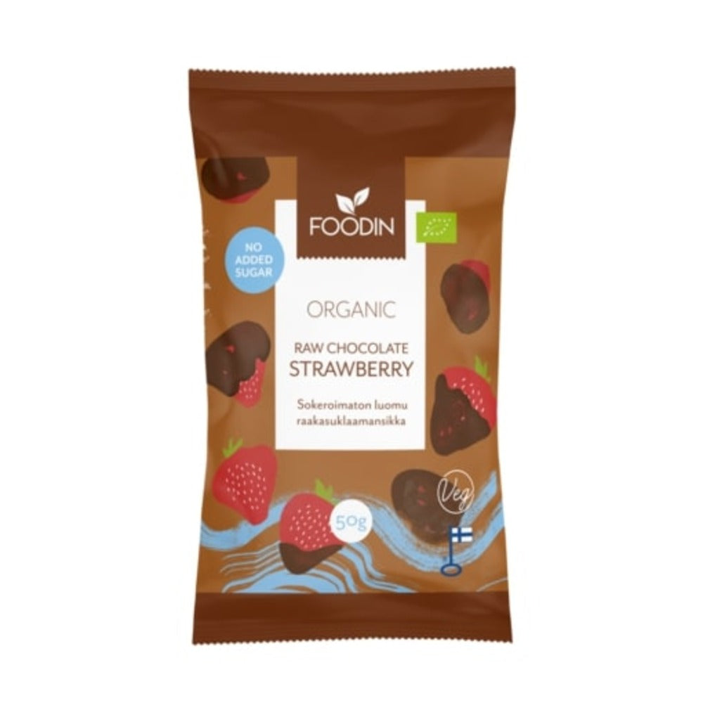 Foodin_Organic Raw Chocolate No Added Sugar Strawberry 50g-Pack of 8