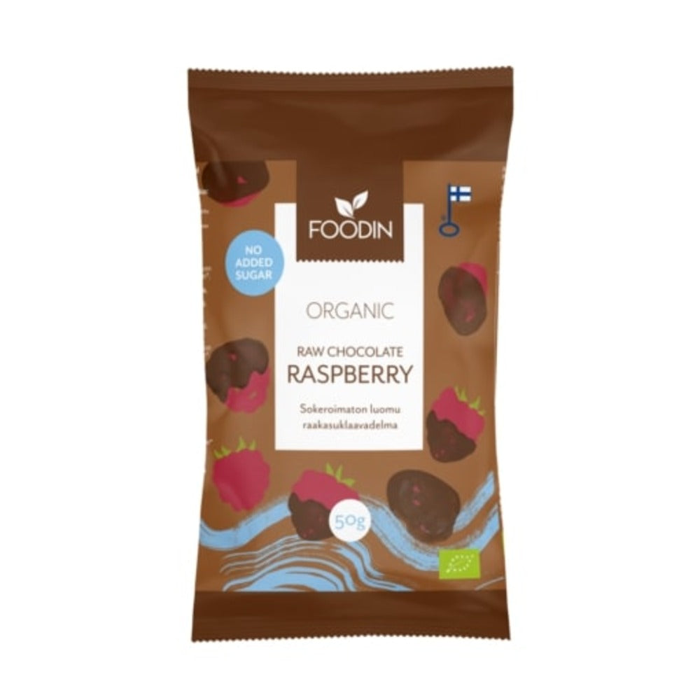 Foodin_Organic Raw Chocolate No Added Sugar Raspberry 50g-Pack of 4