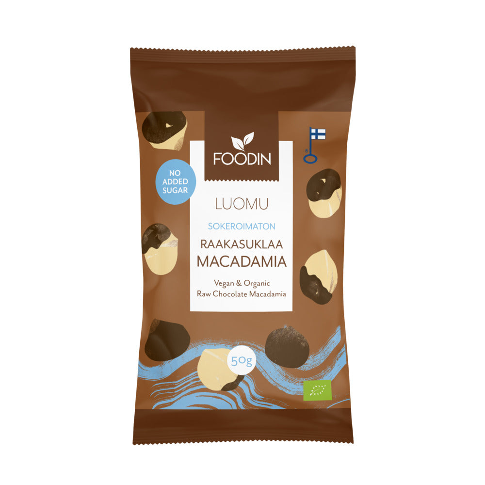 Foodin_FI Organic Raw Chocolate No Added Sugar Macadamia 50g-Pack of 4