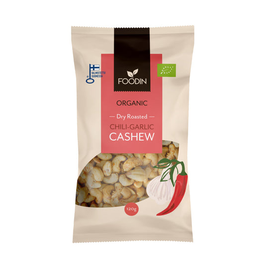 Foodin_Organic Dry Roasted Chili-Garlic Cashew 120g-Pack of 8