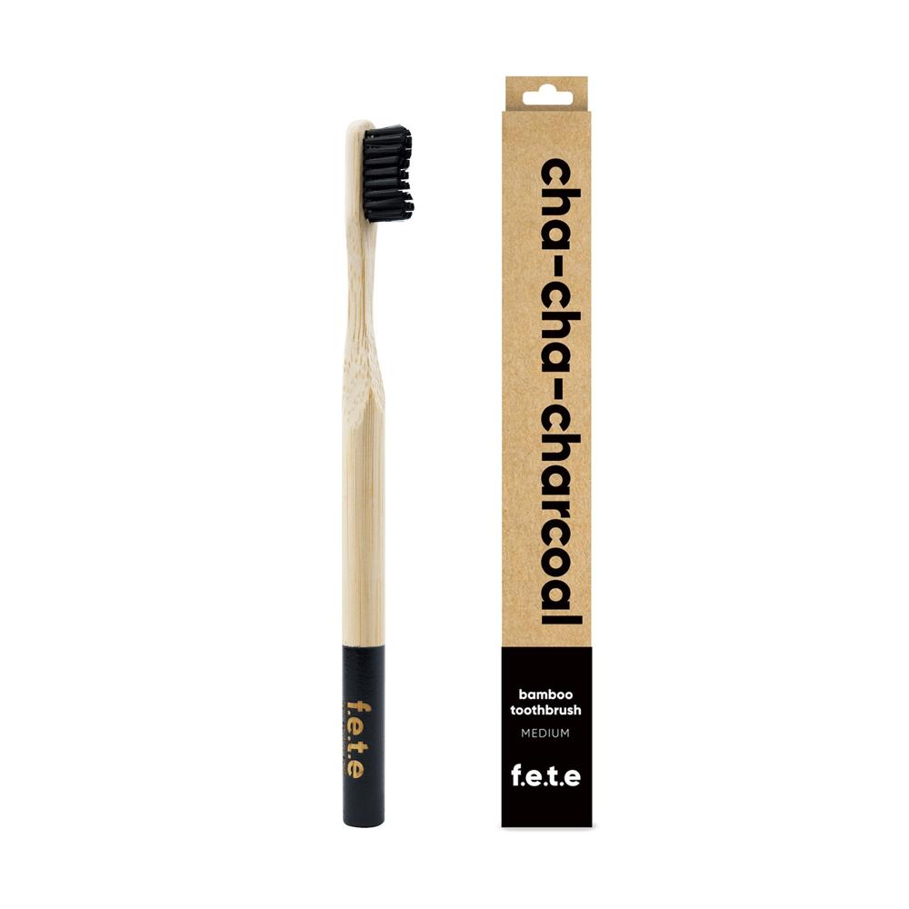 From Earth to Earth_Bamboo Tooth Brush Cha Cha Charcoal Black Medium 1 Unit