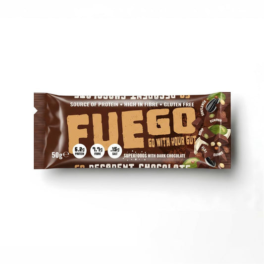 Fuego Go With Your Gut_Decadent Chocolate Superfood Fibre Bar 50g-pack of 16
