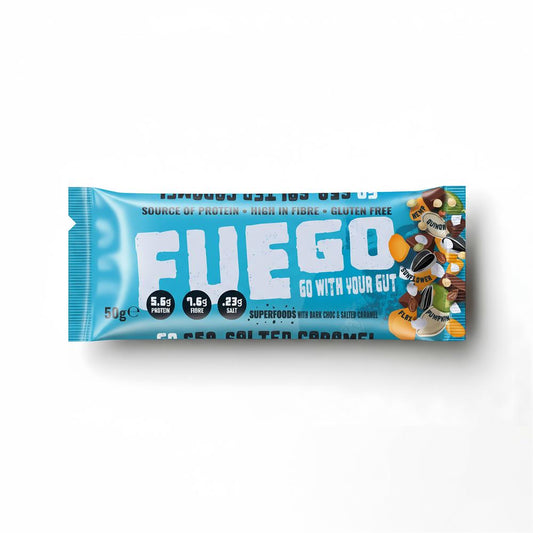Fuego Go With Your Gut_FUEGO Salted Caramel Superfood Fibre Bar 50g-pack of 16