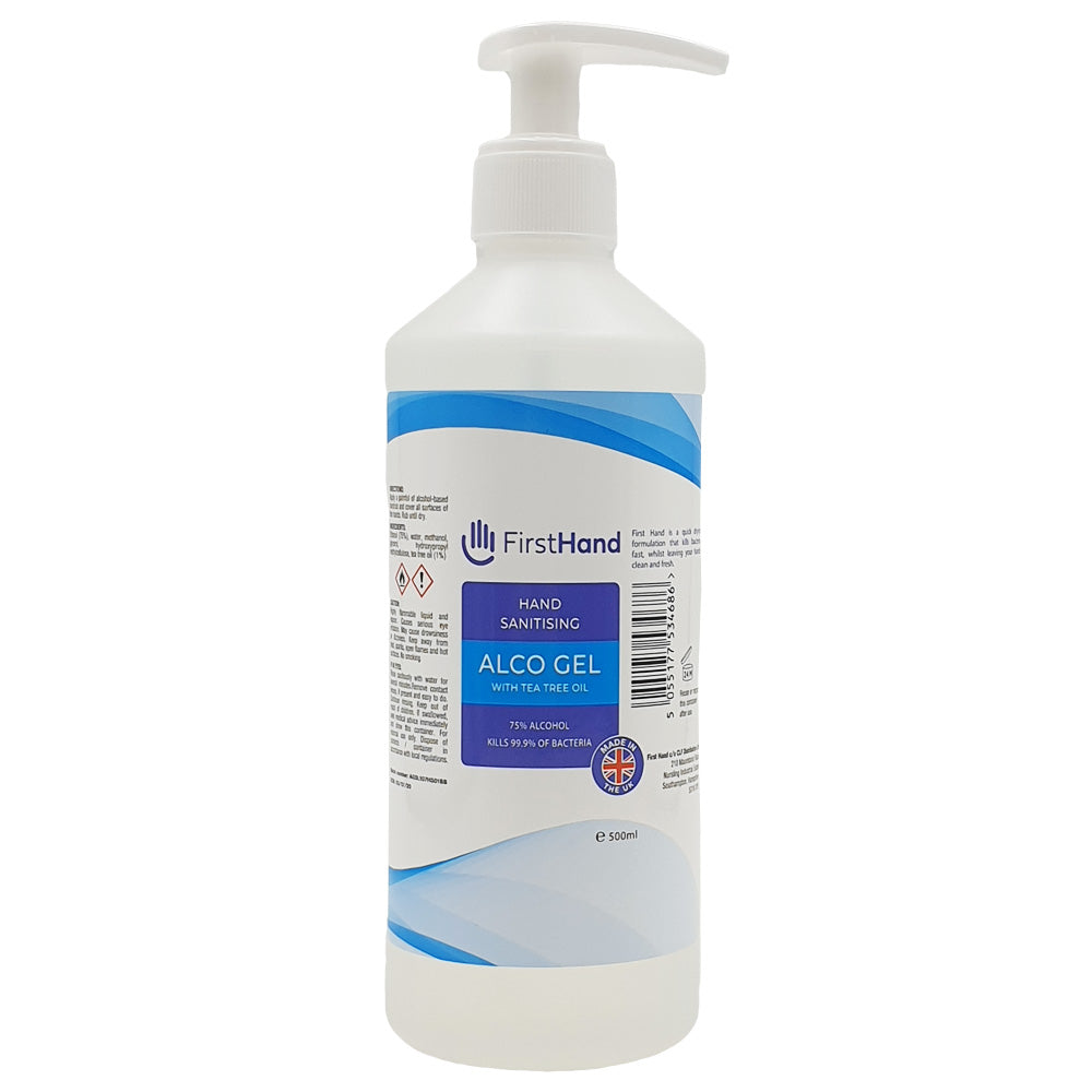 First Hand_75% Alcohol Gel Tea Tree Hand Sanitiser 500ml Pump Bottle