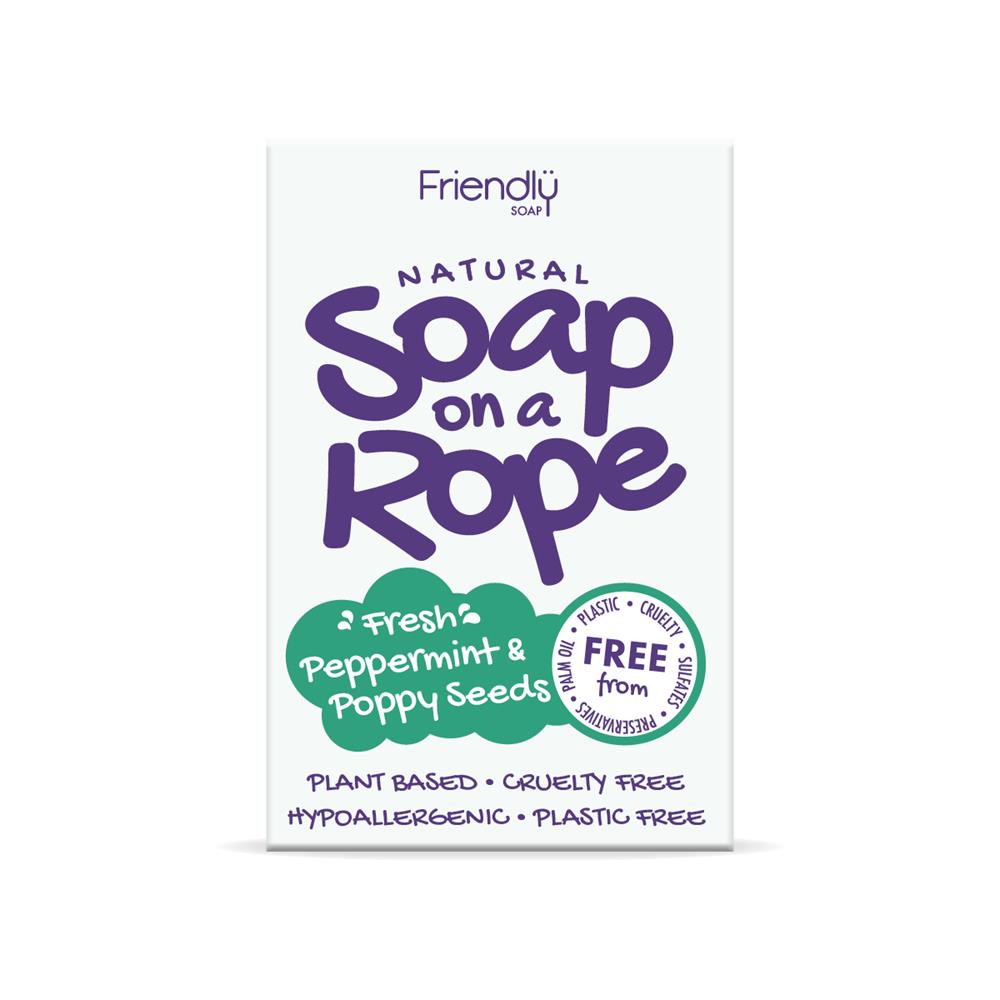 Friendly Soap_Peppermint & Poppyseeds - Natural Soap On A Rope 125g