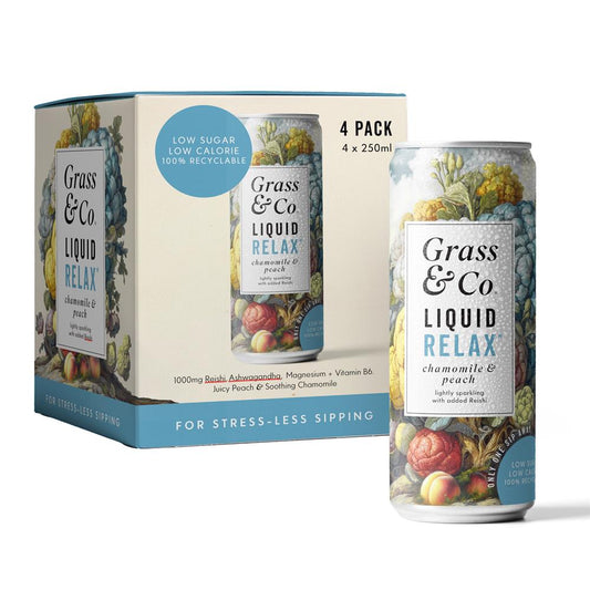 Grass and Co_Liquid RELAX Peach Chamomile & Reishi Nootropic Drink-pack of 4