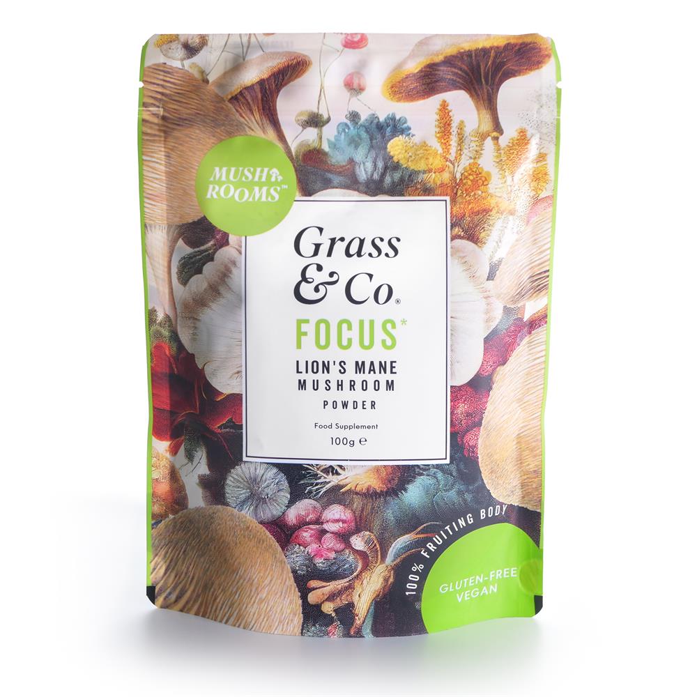 Grass and Co_FOCUS Mushrooms Powder with Ginseng + Omega 3. 100g