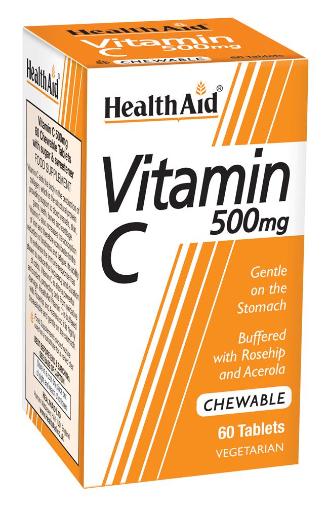 HealthAid_Vitamin C 500mg - Chewable (Orange Flavour) - 60 Tablets