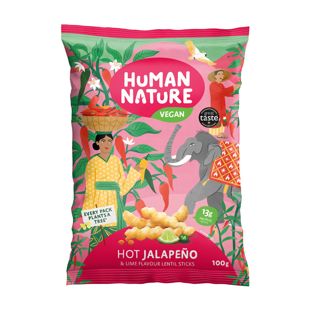Human Nature_Hot jalapeno and Lime Flavour Lentil Snacks 100g-pack of 10
