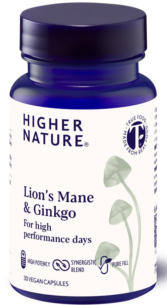 Higher Nature_Lions Mane and Ginkgo for high performance day 30 capsules.