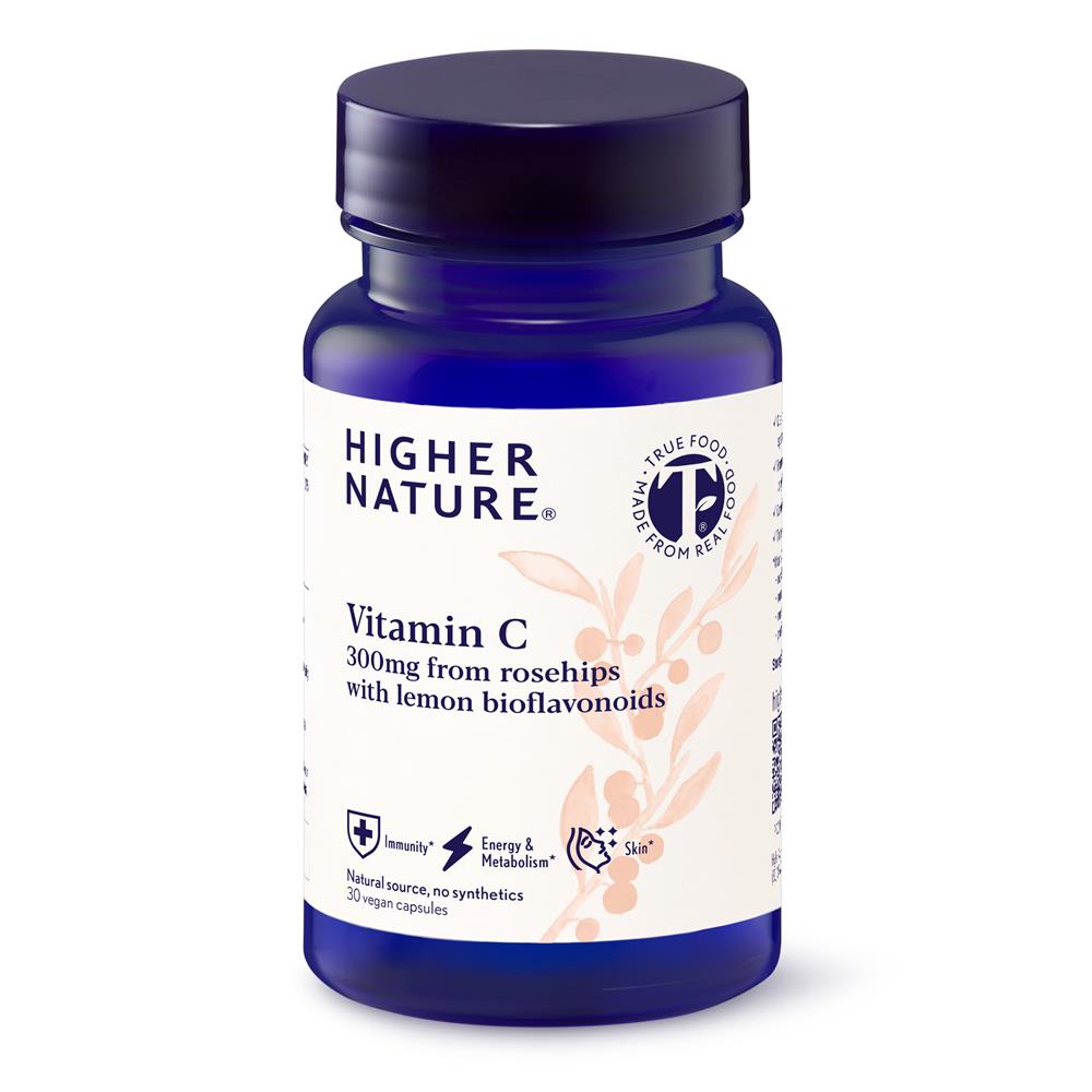 Higher Nature_Vitamin C 300mg rosehips with lemon bioflavonoids. 30 capsules