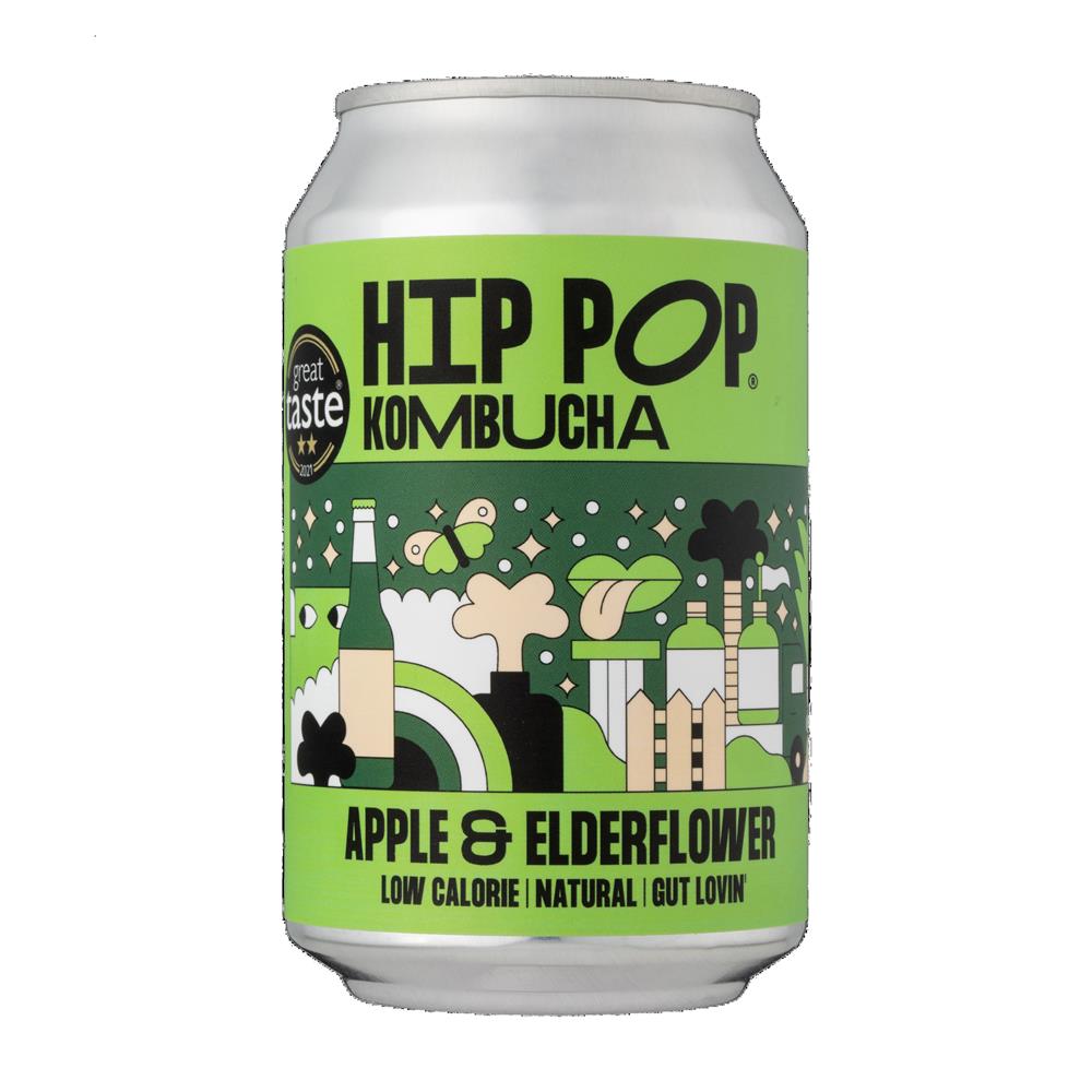 Hip Pop_Kombucha Apple & Elderflower 330 ml (case of 12 cans)-pack of 4