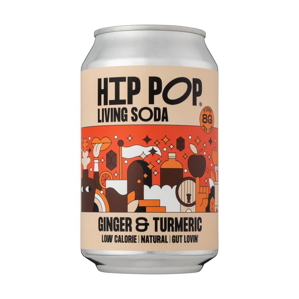 Hip Pop_Living Soda Ginger & Turmeric 330 ml (case of 12 cans)-pack of 4