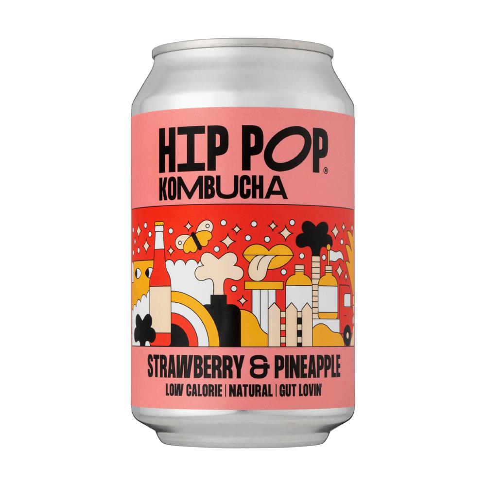 Hip Pop_Kombucha Strawberry & Pineapple 330 ml (case of 12 cans)-pack of 4