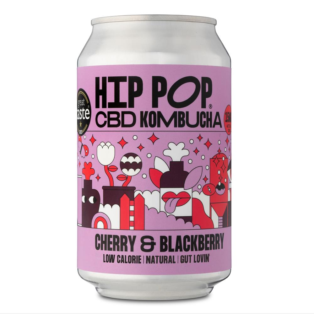 Hip Pop_CBD Kombucha Cherry & Blackberry 330 ml (case of 12 cans)-pack of 3