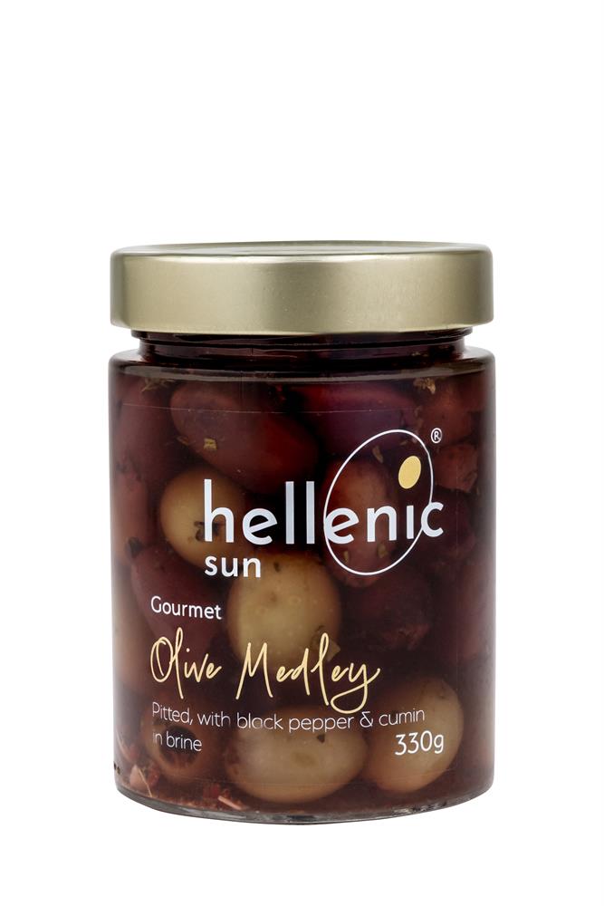 Hellenic Sun_Olive Medley pitted Pepper & Cumin 330g-pack of 2