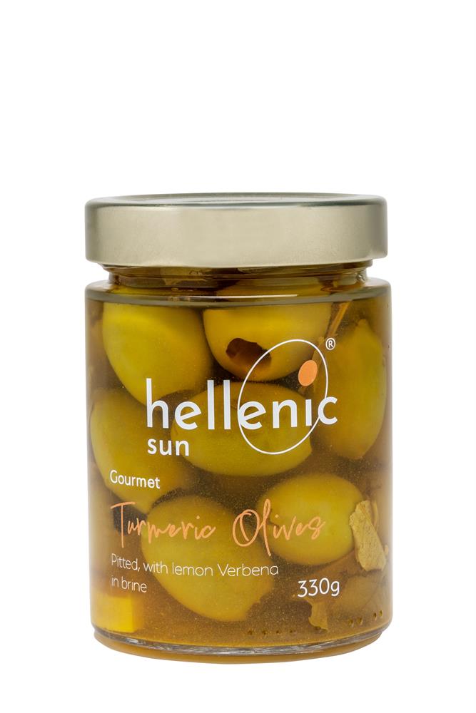 Hellenic Sun_Turmeric Olives Pitted & Lemon Verbena 330g