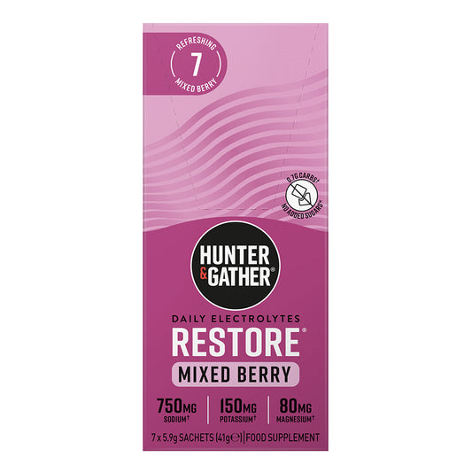 Hunter and Gather_Restore Hydration Electrolytes Mixed Berry 7 x 5.9g Sachet