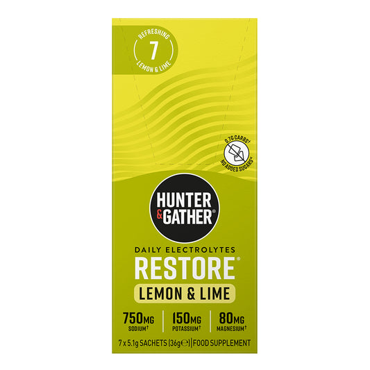 Hunter and Gather_Restore Hydration Electrolytes Lemon & Lime 7 x 5.1g per pack