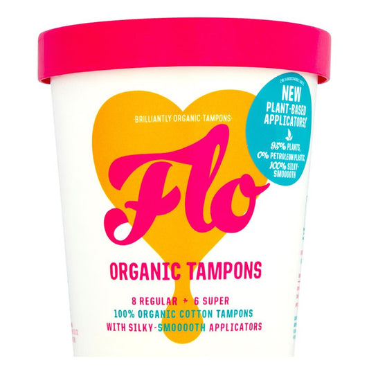 Here We Flo_Combo pack of 14 organic tampons 8 Regular + 6 super strength