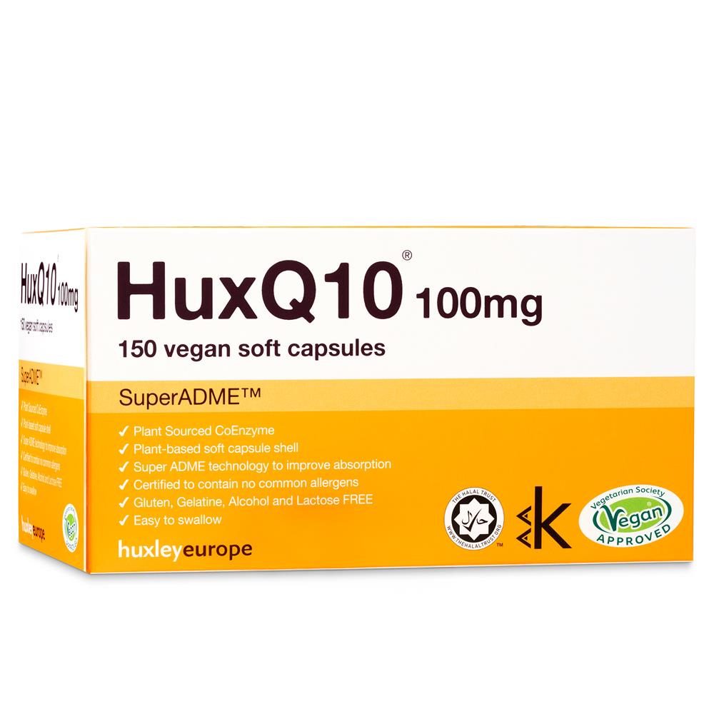 Huxley Europe_HuxQ10 100mg Co Enzyme Q10 Vegan Halal Kosher 150 soft capsules