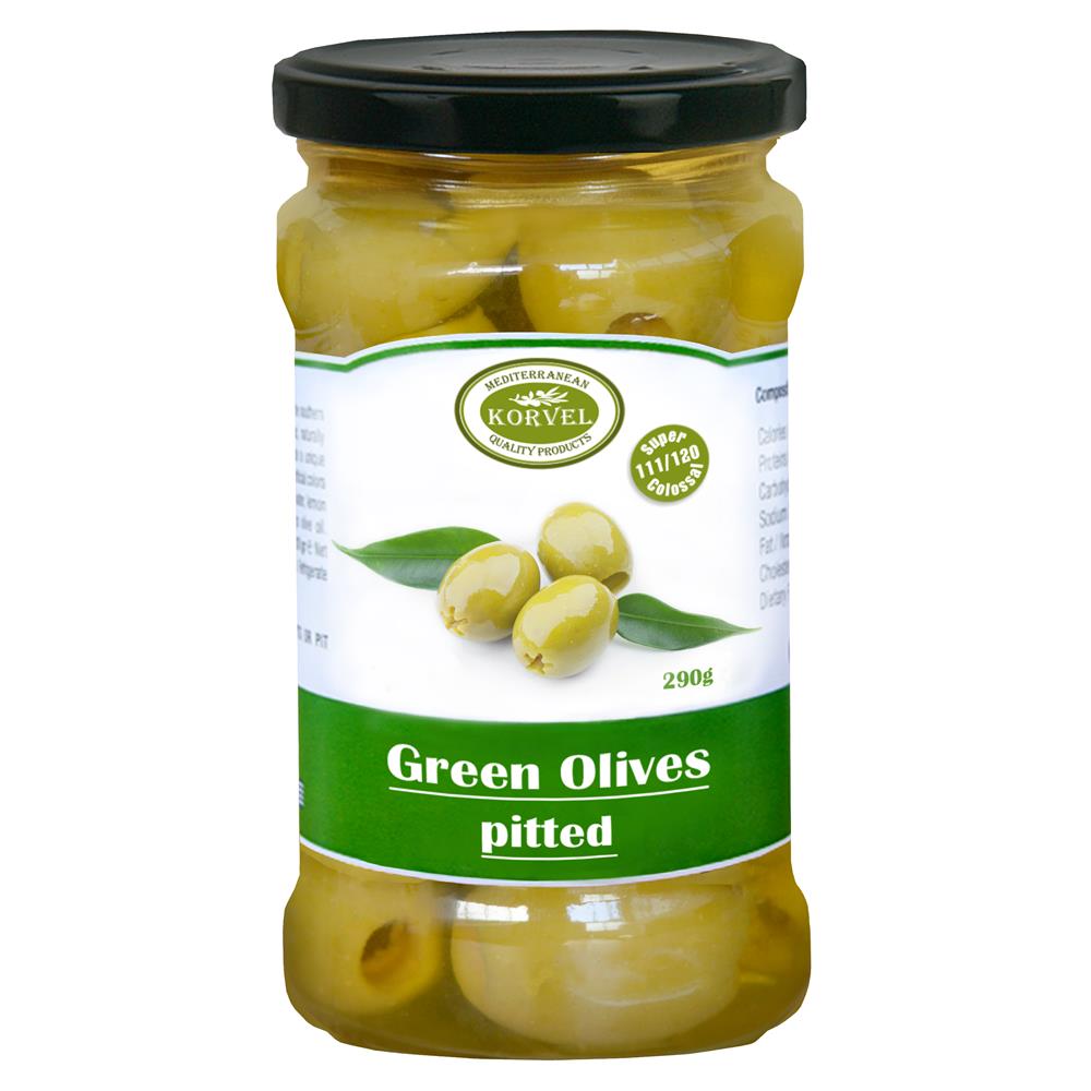 Korvel_Natural Green Olives Pitted Halkidiki Super Colossal 290g-pack of 2