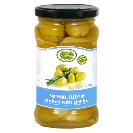 Korvel_Greek Green Olives with Garlic Super Colossal 290g-pack of 2