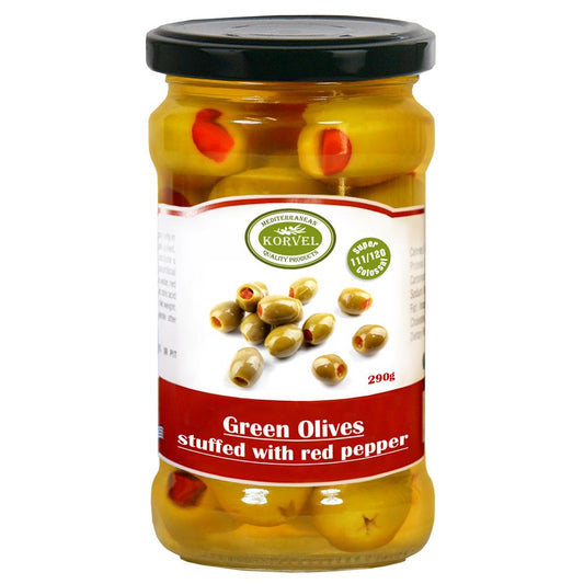 Korvel_Greek Green Olives with Sweet Red Pepper Super Colossal 29-Pack of 2