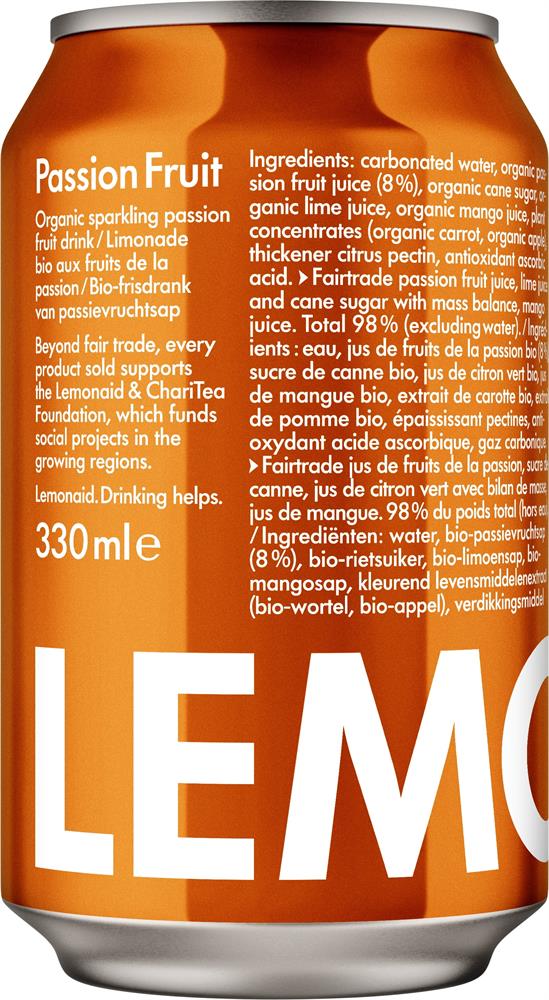 Lemonaid_Lemonaid Passion Fruit Organic Sparkling Soft Drink 330ml cans-Pack of 4