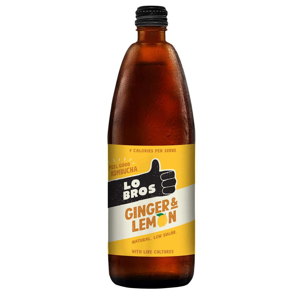 Lo Bros_Kombucha Ginger Lemon Kombucha Low sugar 750ml-pack of 2