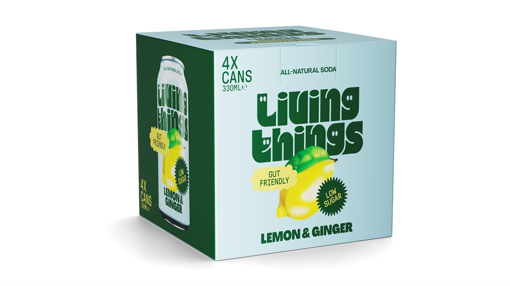 Living Things_Lemon & Ginger Pre + Probiotic Soda 4 x 300ml pack.