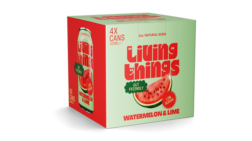 Living Things_Watermelon & Lime Pre + Probiotic Soda 4 x 300ml pack.