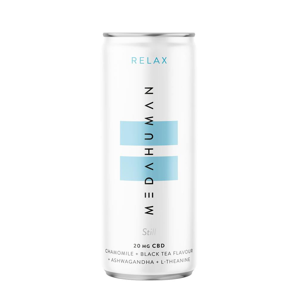 Medahuman_RELAX is a chamomile & black tea flavoured CBD+ drink.