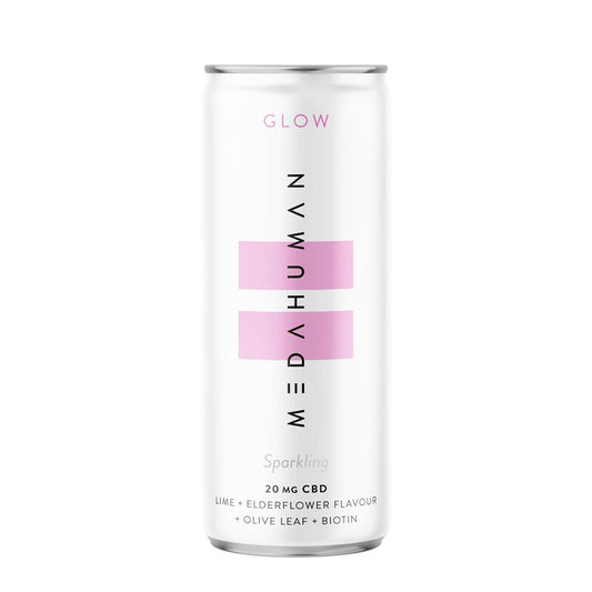Medahuman_GLOW is a lime and elderflower flavoured CBD+ drink