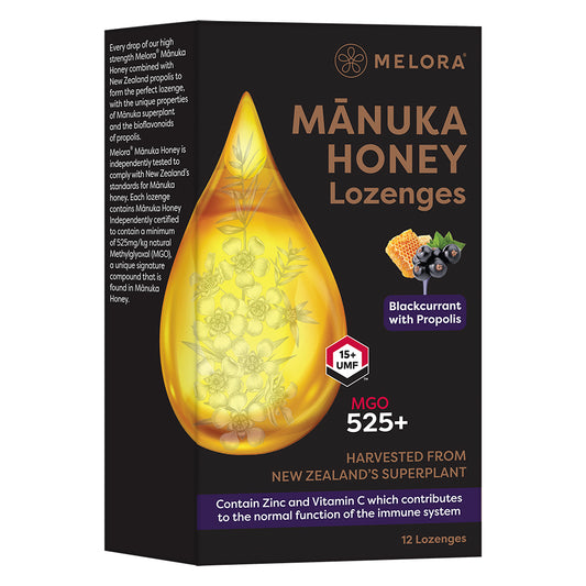 Melora_Manuka Honey 525 MGO Blackcurrant and Propolis 12 Lozenges