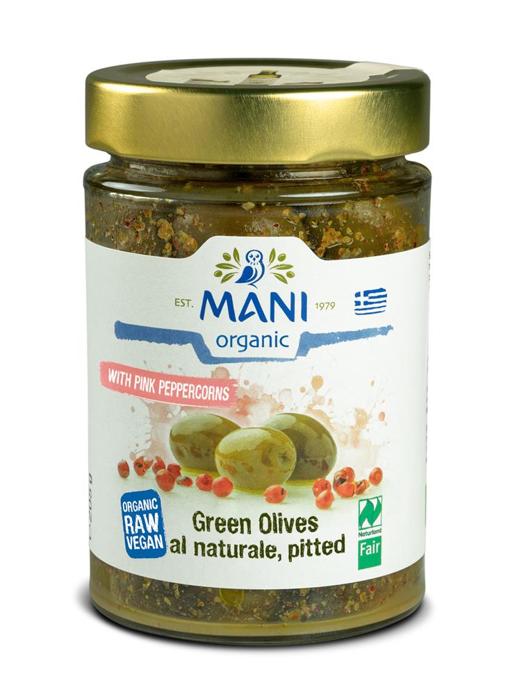 Mani_Organic Green Olives with Pink Peppercorns 205g-Pack of 2