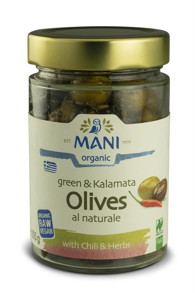 Mani_Organic Mixed Olives with Chilli and Herbs 205g-pack of 2