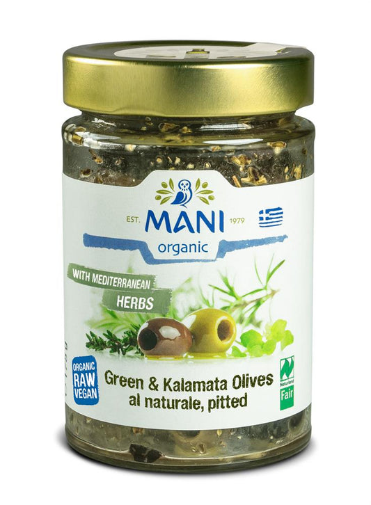 Mani_Organic Olives al Naturale Pitted with Mediterranean Herbs 175g-pack of 2