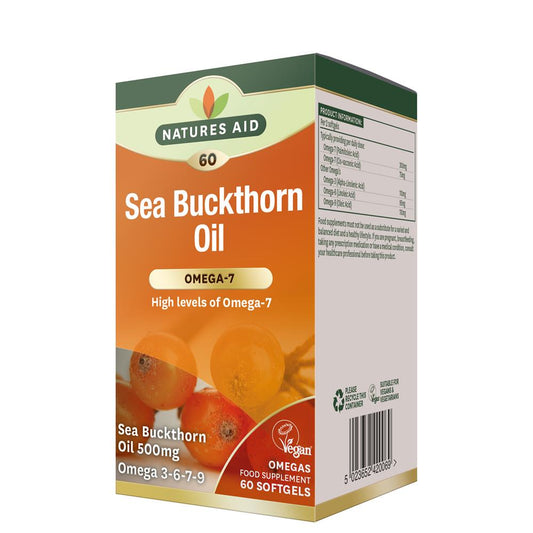 Natures Aid_Omega-7 Sea Buckthorn 500mg 60 Vegetarian Softgels