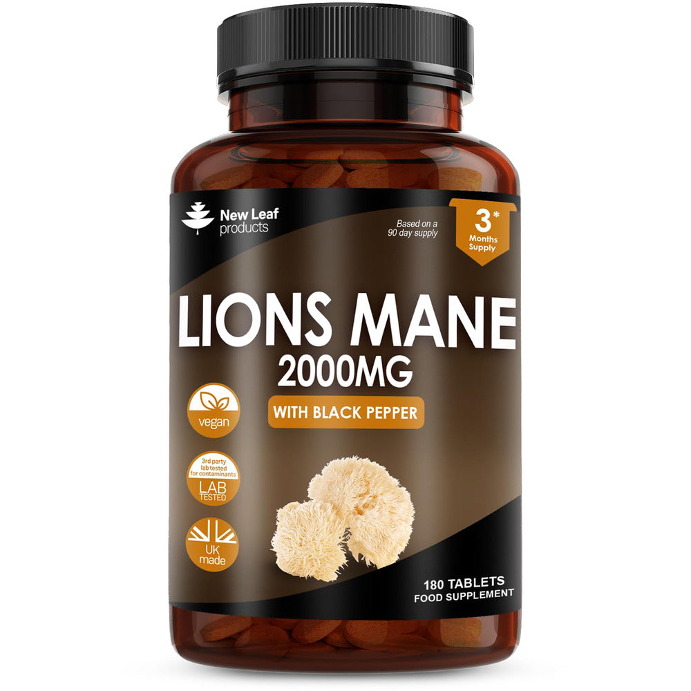 New Leaf Products_Lions Mane Extract Mushroom 2000mg Recyclable Bottle 180 tablets