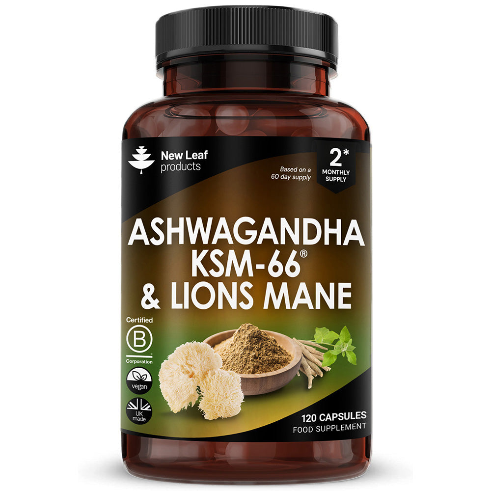 New Leaf Products_Ashwagandha KSM-66 & Lions Mane 120 Capsules