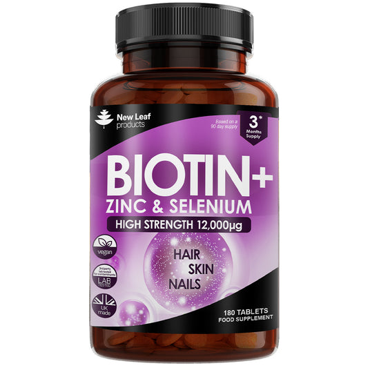 New Leaf Products_Biotin + Zinc & Selenium 12000ug 180 Vegan Tablets