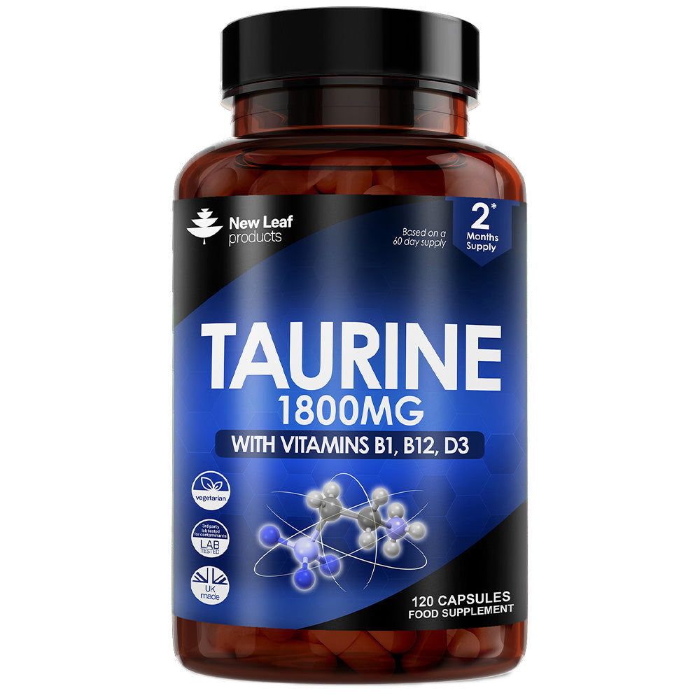 New Leaf Products_Taurine Capsules 1800mg + Vitamin B1 B12 & D3 120 Capsules