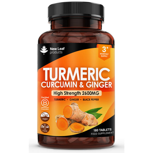 New Leaf Products_Turmeric Supplements 2600mg Ginger & Black Pepper 120 Vegan